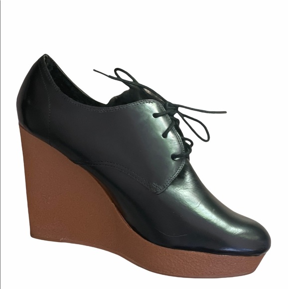 3.1 PHILLIP LIM Black Leather Fur Trim Wedge Platform Pumps Size 10 - Picture 4 of 11